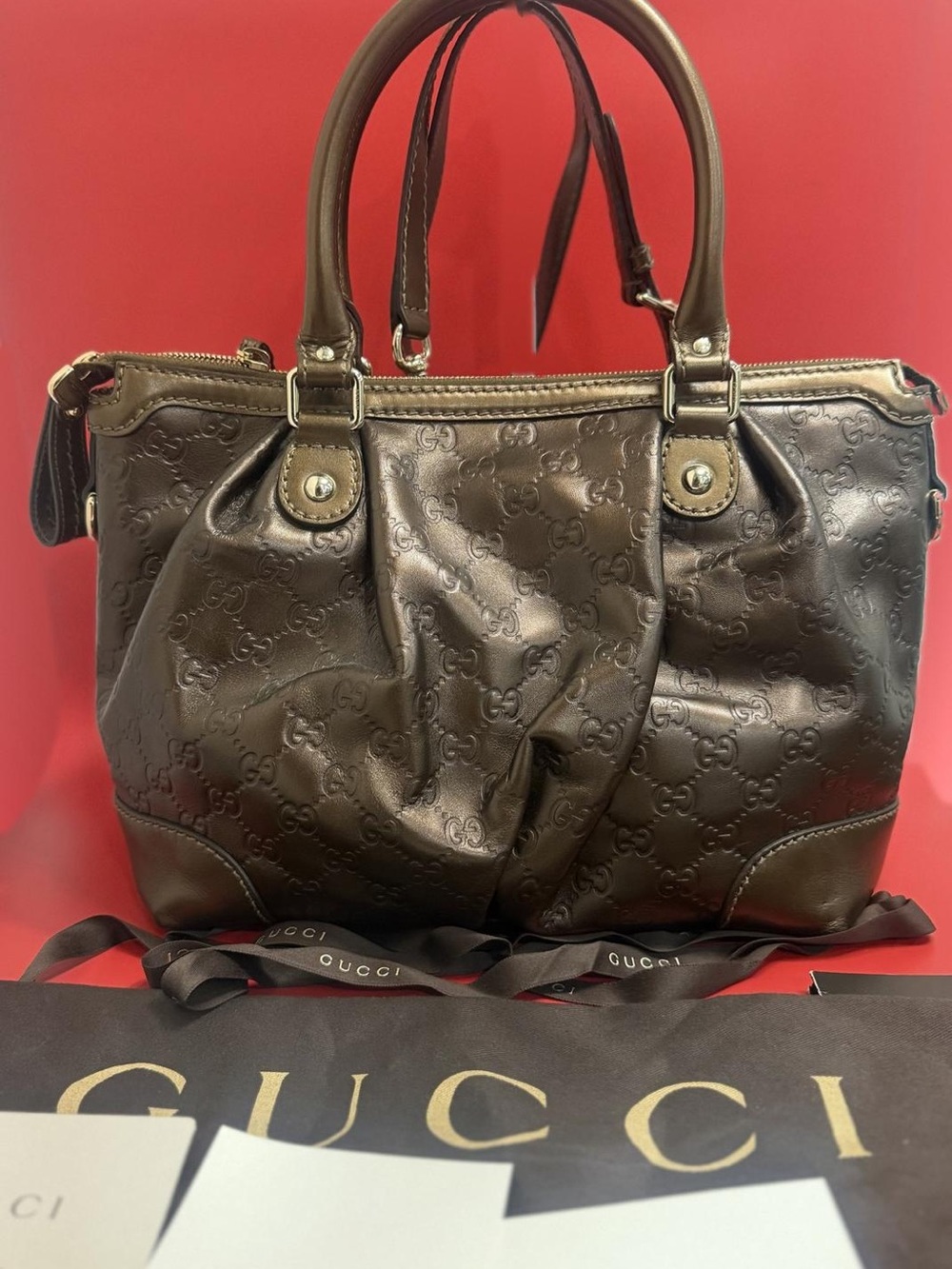 Gucci Metallic Brown Monogram Shoulder Bag